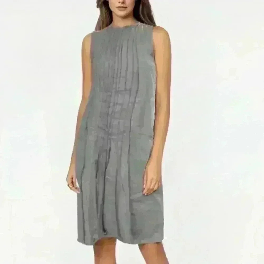 Matthildur Pleated Linen Blend Light Gray Dress
